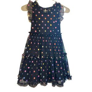 Three Pink Hearts Sequence Dress Girls Size S Navy Dotted colorful and tulle